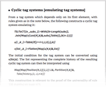 Cyclic tag systems [emulating tag systems]