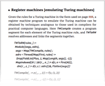 Register machines [emulating Turing machines]