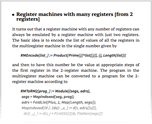 Register machines with many registers [from 2 registers]