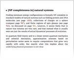 [NP completeness in] natural systems