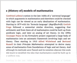 [History of] models of mathematics