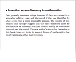 Invention versus discovery in mathematics