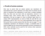 Proofs of axiom systems