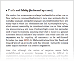 Truth and falsity [in formal systems]