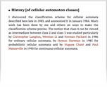 History [of cellular automaton classes]