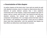 Uncertainties of this chapter