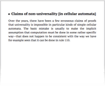 Claims of non-universality [in cellular automata]