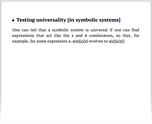 Testing universality [in symbolic systems]