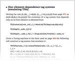 One-element-dependence tag systems [emulating TMs]