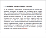 Criteria for universality [in systems]