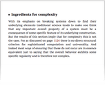 Ingredients for complexity