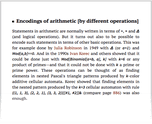 Encodings of arithmetic [by different operations]