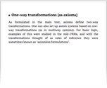 One-way transformations [as axioms]
