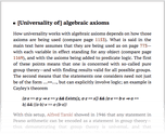 [Universality of] algebraic axioms