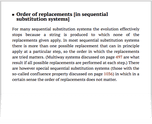 Order of replacements [in sequential substitution systems]