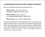 Extended instruction sets [for register machines]