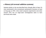History [of reversal-addition systems]