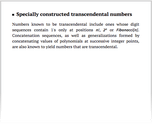 Specially constructed transcendental numbers