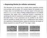Repeating blocks [in cellular automata]