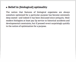 Belief in [biological] optimality