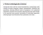 Tricks in [biological] evolution