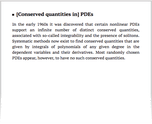 [Conserved quantities in] PDEs