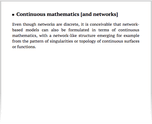 Continuous mathematics [and networks]