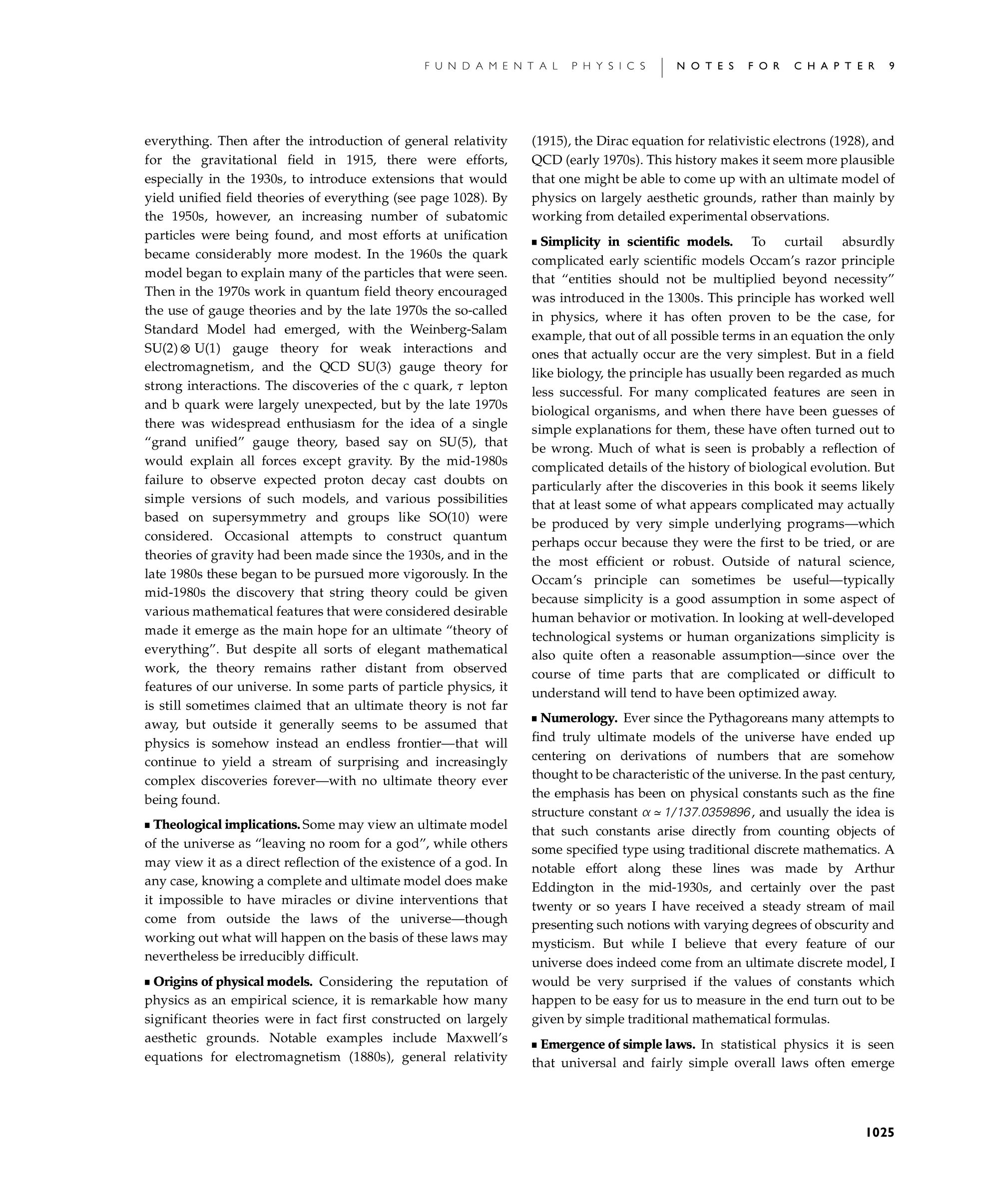 Page 1025: Notes for Ultimate Models for the Universe