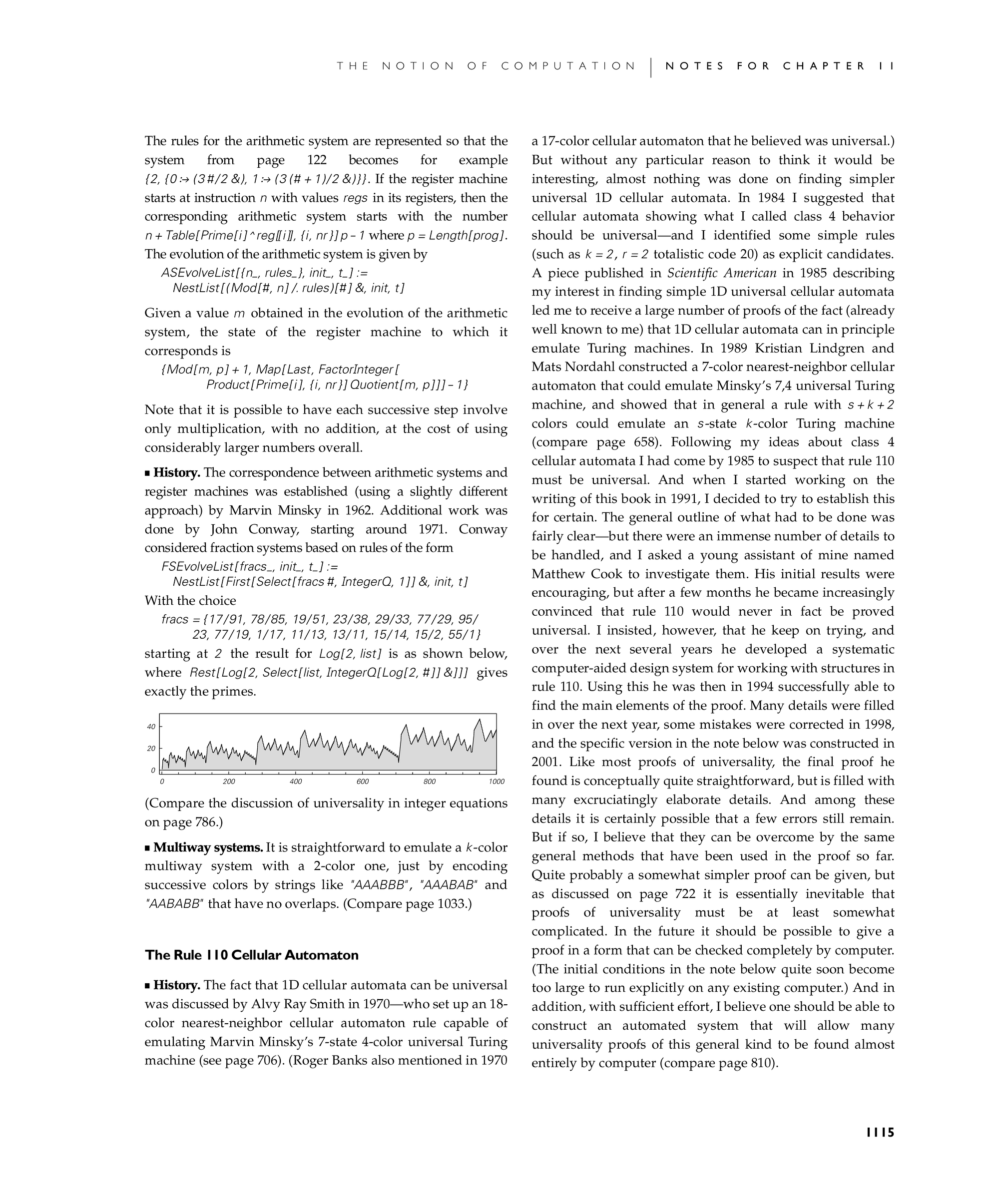 Page 1115: Notes for The Rule 110 Cellular Automaton