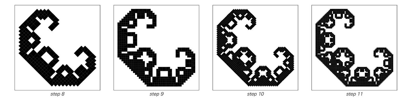 The pattern obtained by repeatedly applying the simple geometrical rule shown on the right