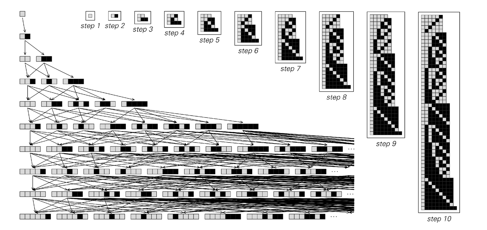 The collections of states generated on successive steps by a simple multiway system with rapid growth