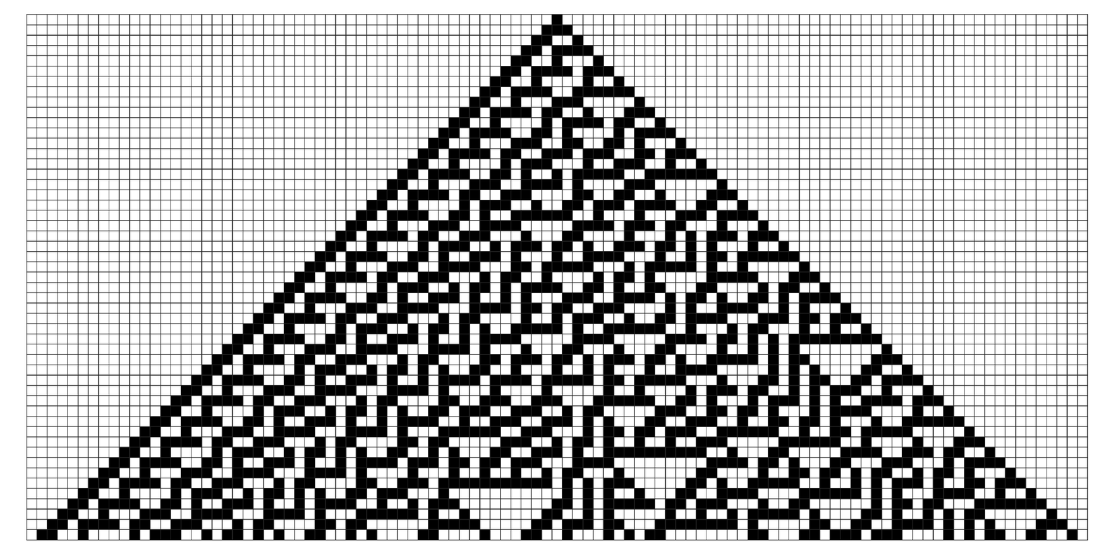 A cellular automaton with a simple rule that generates a pattern which seems in many respects random