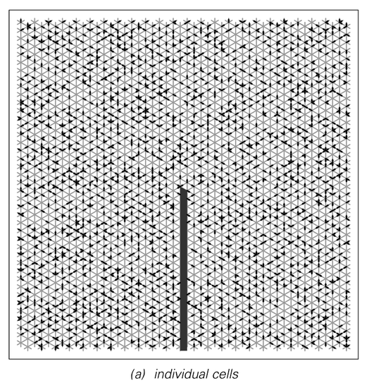 A simple cellular automatons ystem set up to emulate the microscopic behavior of molecules in a fluid 2