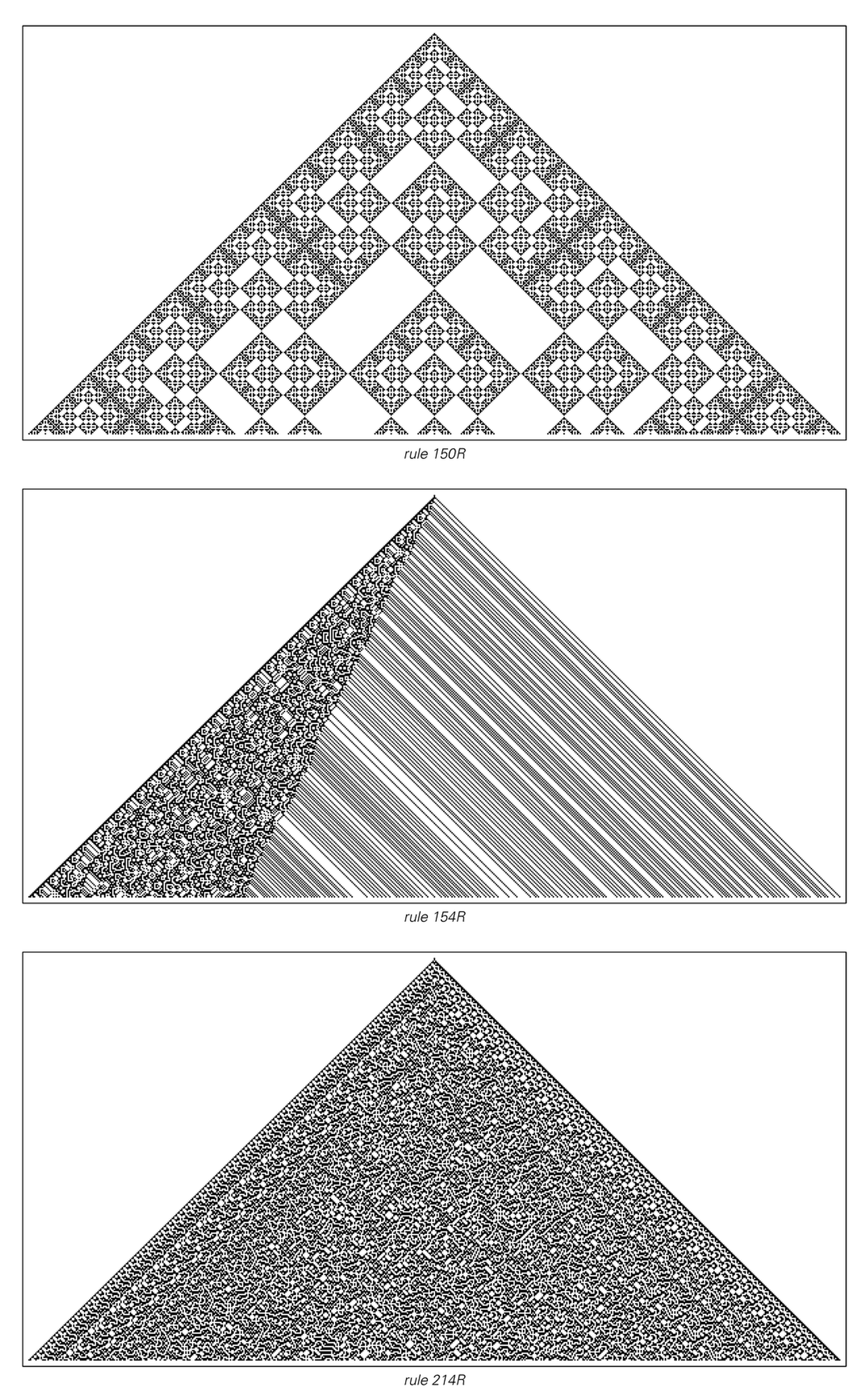 Evolution of three reversible cellular automata for 300 steps