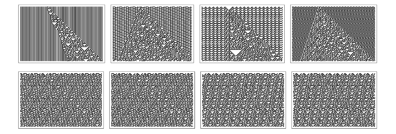 Examples of patterns produced by rule 30 with repetitive backgrounds