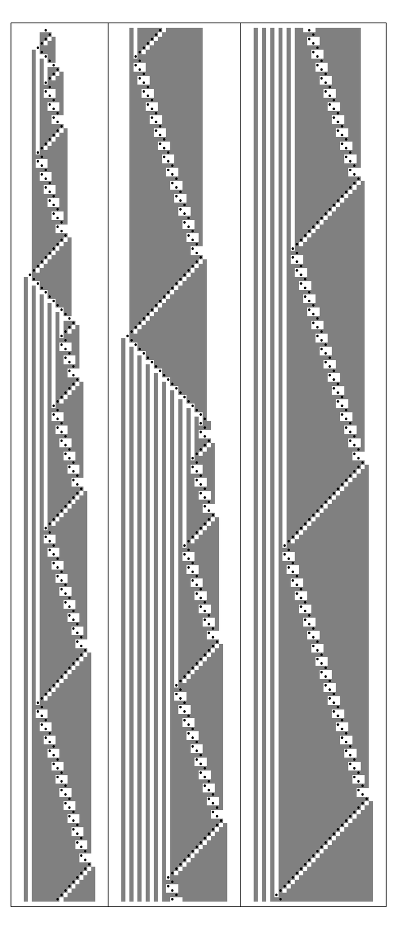 A mobile automaton with slightly more complicated rules that yields a nested pattern