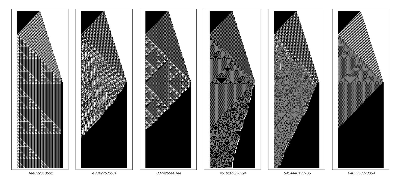 Examples of rules with three colors that achieve the purpose of doubling the width of the pattern given in their input 2